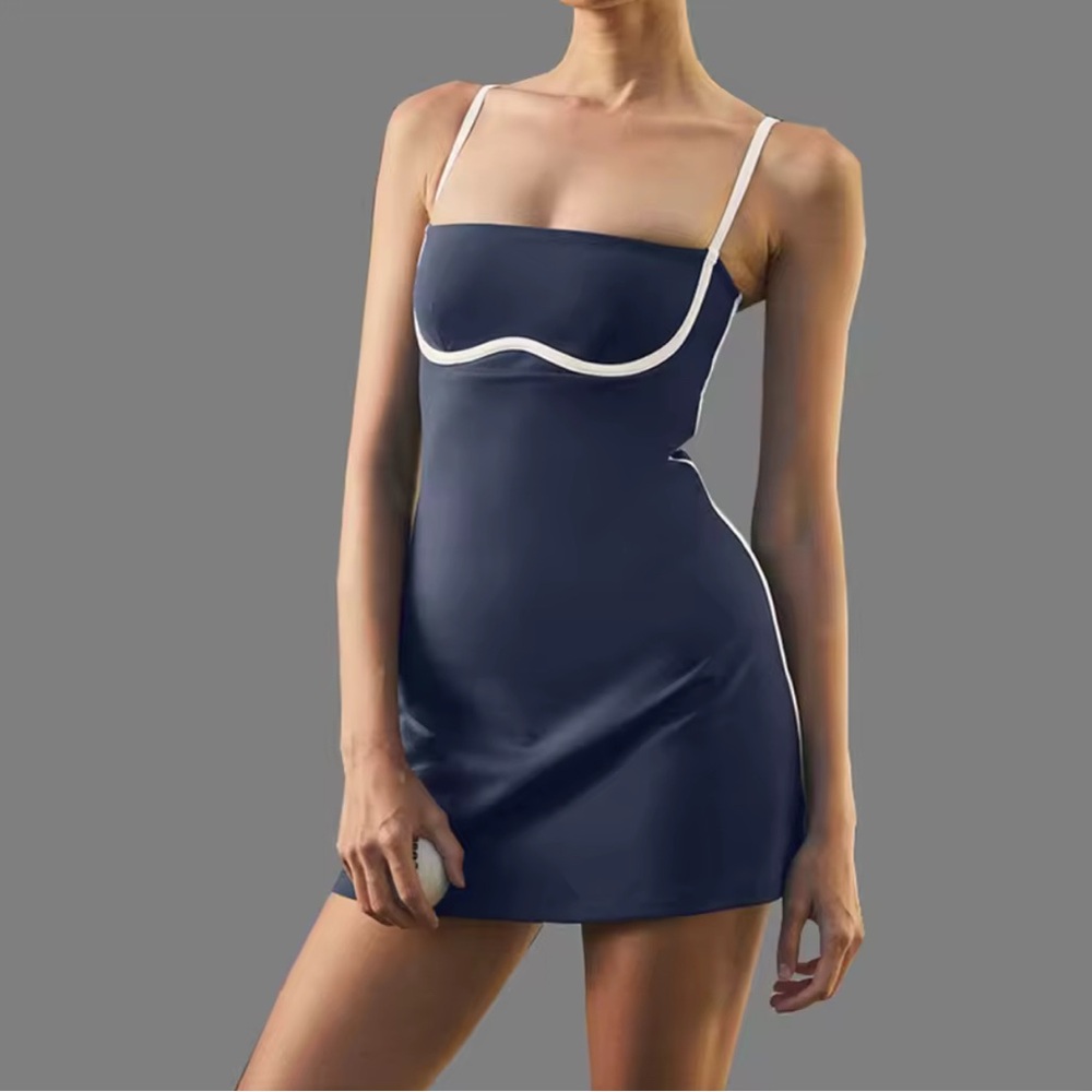 Sports Navy Blue Slip Dress with short inside